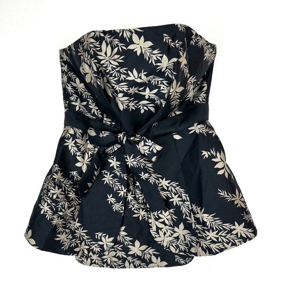 Tracey Reese Strapless Floral Top Silk/Wool Black & Beige Bustier with Bow - Picture 1 of 9